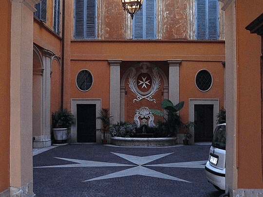 The courtyard of the Order’s Magistral Palace on Via dei Condotti in Rome